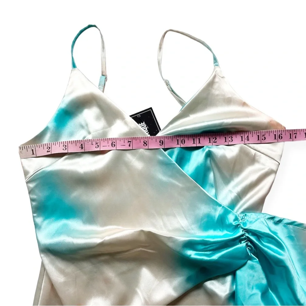 Onëleven NWT Water Color Wrap Mini Dress in Cream/Turquoise/Orange Size Small